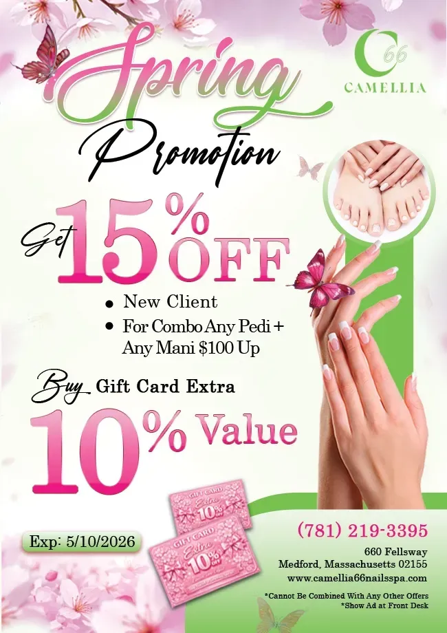 Nail Salon 02155 | Camellia 66 Nails of Medford, Massachusetts